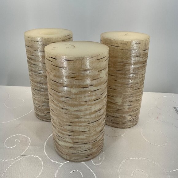 Set Of 3 Birchwood-Style Pillar Candles 6" Tall - Picture 1 of 5